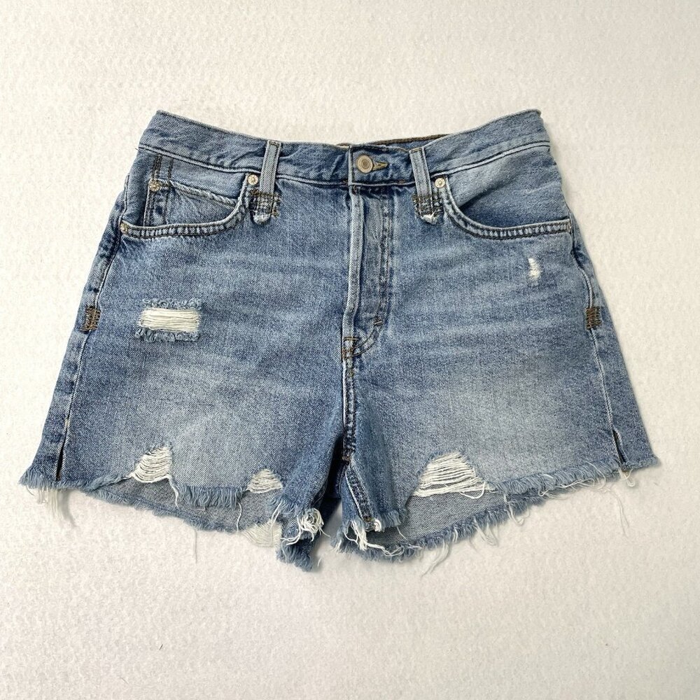 Free People Distressed Cut-Off Denim Jean Shorts Boho Beach Medium Wash size 28